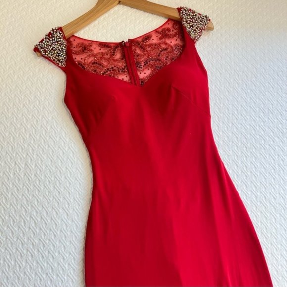 STUNNING Red Alyce Paris Formal Bedazzled Maxi Prom Dress sheer back size 00 - Picture 12 of 16